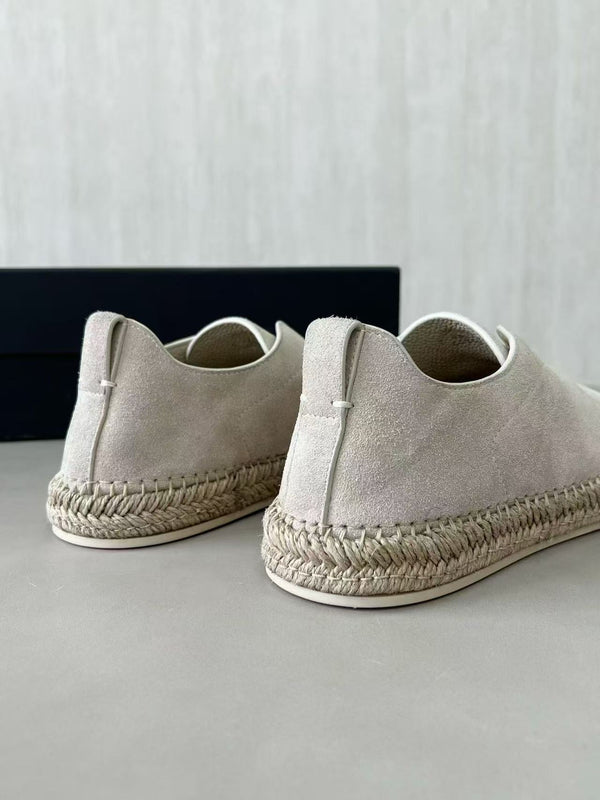 Zegna Mélange Triple Stitch Cream Suede Sneakers