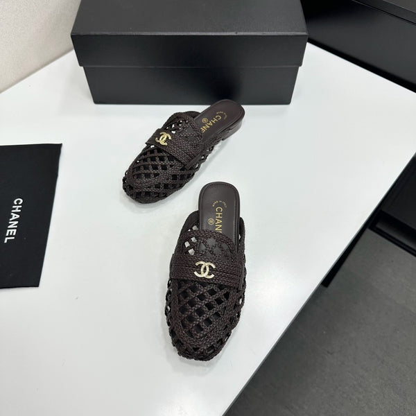 CC Woven Mules Dark Brown Leather Weaving