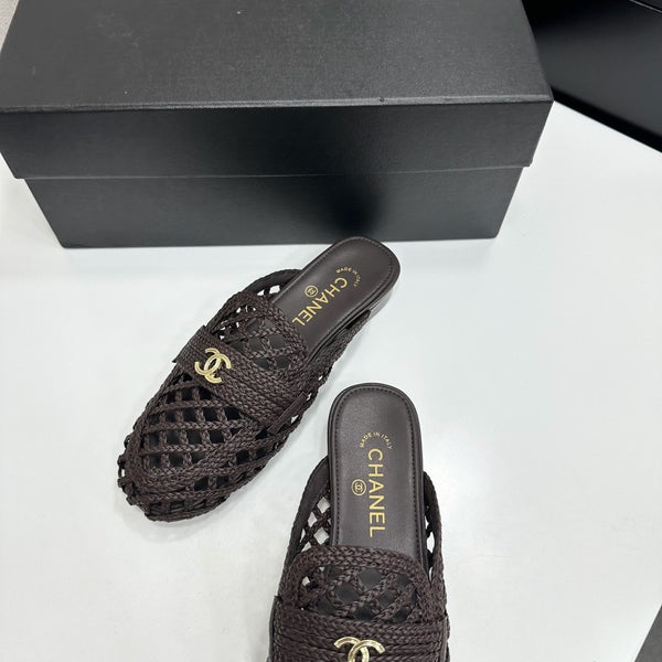 CC Woven Mules Dark Brown Leather Weaving