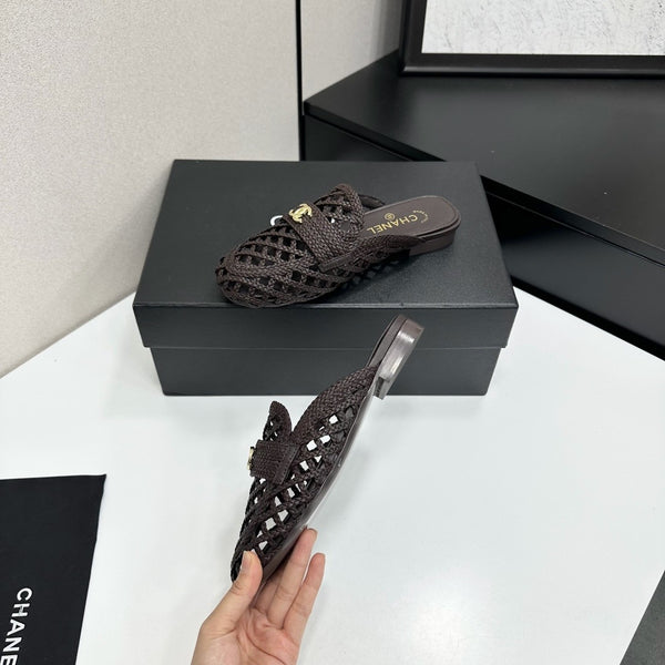 CC Woven Mules Dark Brown Leather Weaving