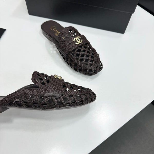 CC Woven Mules Dark Brown Leather Weaving