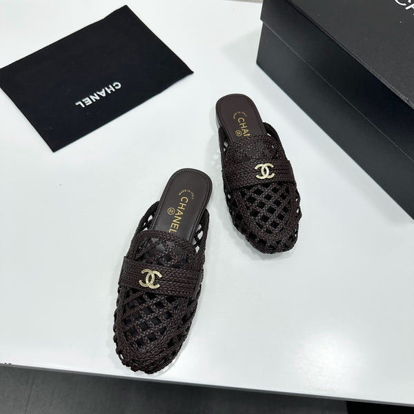 CC Woven Mules Dark Brown Leather Weaving