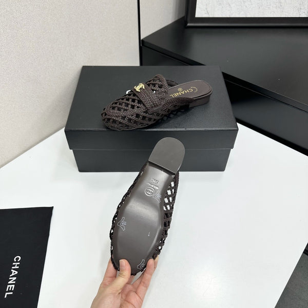 CC Woven Mules Dark Brown Leather Weaving