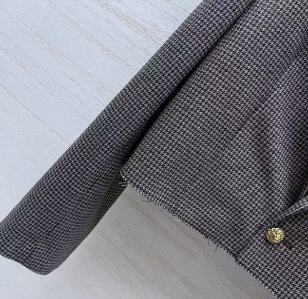 CC Cropped Houndstooth Blazer Greige Wool