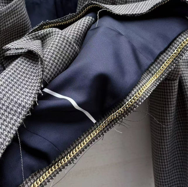 CC Cropped Houndstooth Blazer Greige Wool