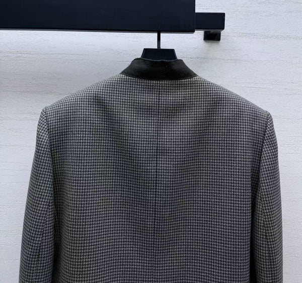CC Cropped Houndstooth Blazer Greige Wool