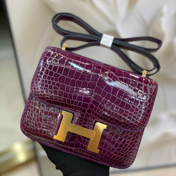 HM Constance Bag 18cm Crocodile Purple Patent Leather (15 days production))