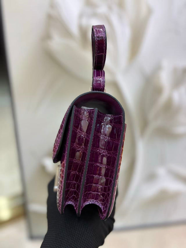 HM Constance Bag 18cm Crocodile Purple Patent Leather (15 days production))