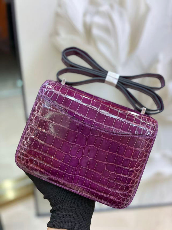 HM Constance Bag 18cm Crocodile Purple Patent Leather (15 days production))
