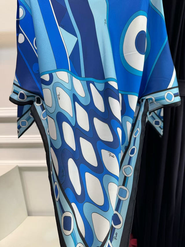 Pucci Vivara Print Cape Blouse Blue Silk