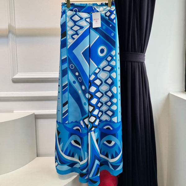 Pucci Vivara Print High-Rise Wide-Leg Pants Blue Silk
