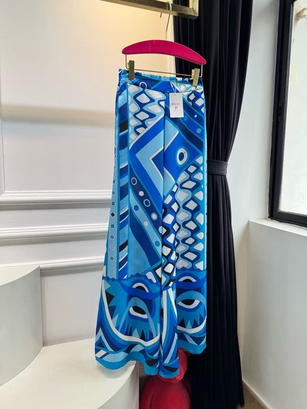 Pucci Vivara Print High-Rise Wide-Leg Pants Blue Silk