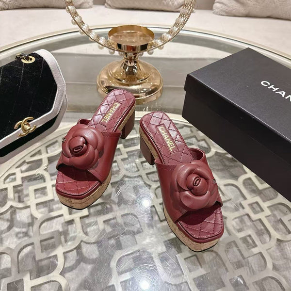 CC Camellia Platform Sandals Burgundy Lambskin