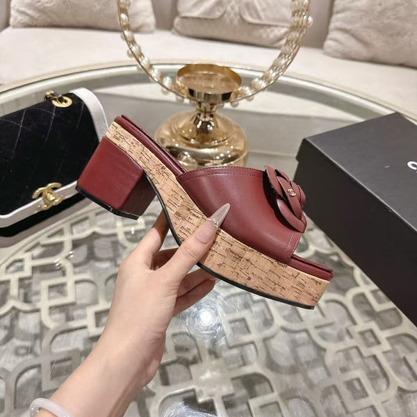CC Camellia Platform Sandals Burgundy Lambskin
