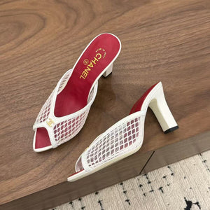 CC 26 Coco Beach Mules 80mm White in Mesh