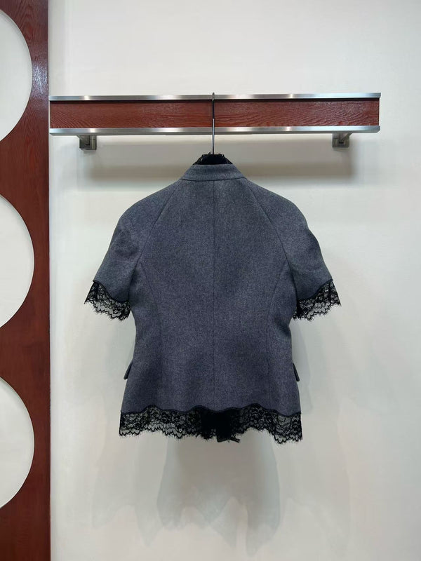 CD 26 Lace Stand Collar Shirt White in Cotton 379094