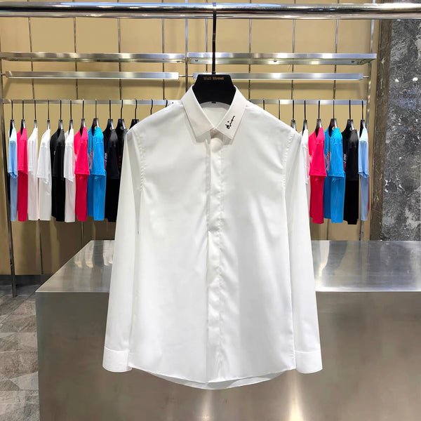 CD Long-Sleeve Shirt with Collar Embroidery White In Cotton
