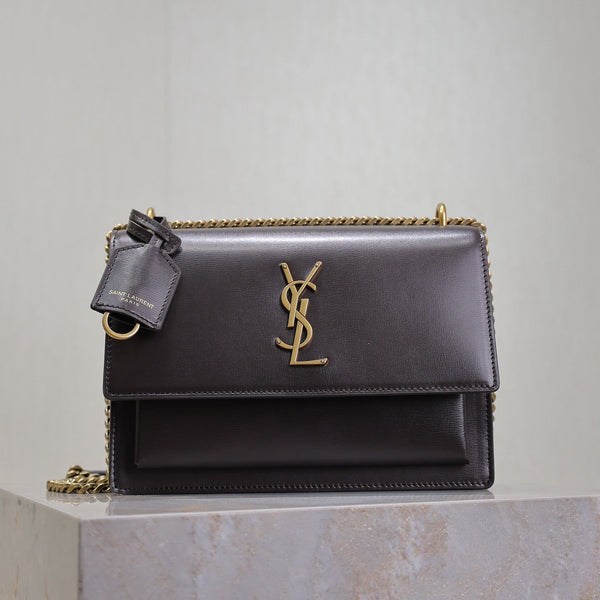 YSL Medium Sunset Shoulder Bag 22cm Coffee Cowhide GHW