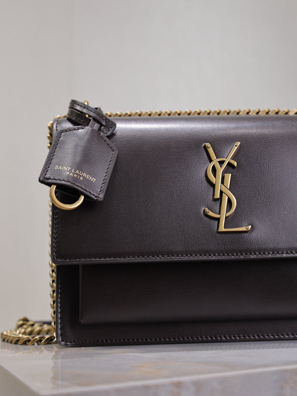 YSL Medium Sunset Shoulder Bag 22cm Coffee Cowhide GHW