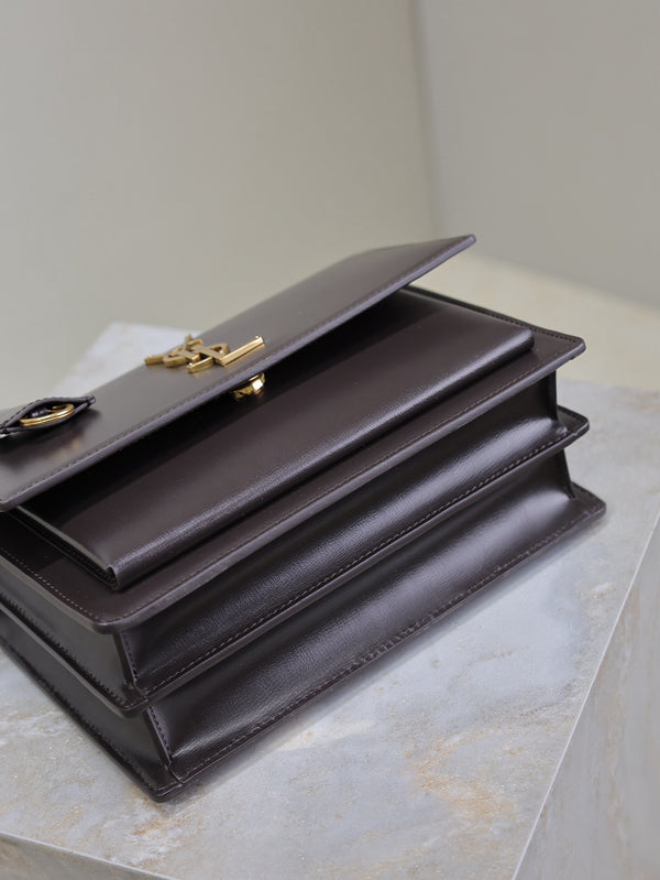 YSL Medium Sunset Shoulder Bag 22cm Coffee Cowhide GHW