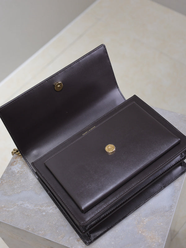 YSL Medium Sunset Shoulder Bag 22cm Coffee Cowhide GHW
