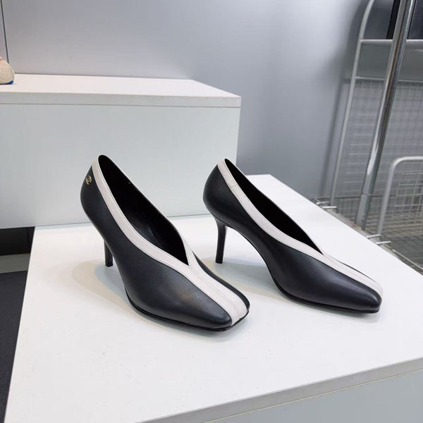 CC 2026 Pumps 10cm Black White Cowhide