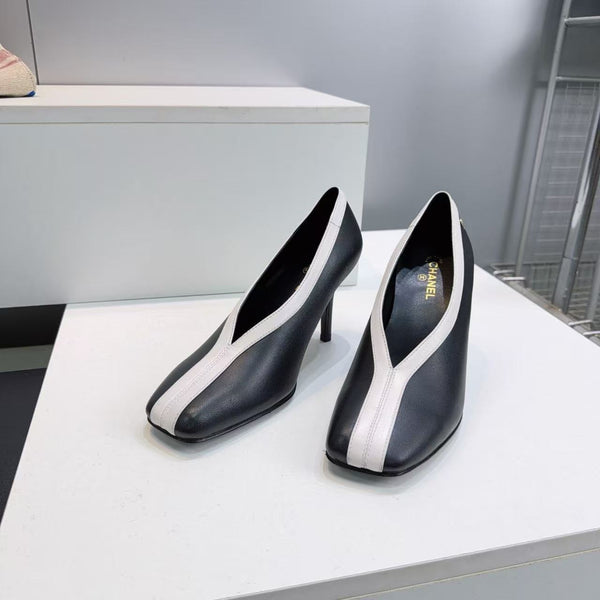 CC 2026 Pumps 10cm Black White Cowhide