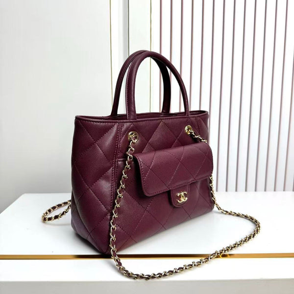 CC 2026 Chanel Small Shopping Bag 24.5cm Burgundy Calfskin