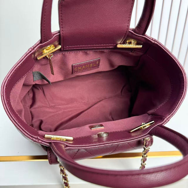 CC 2026 Chanel Small Shopping Bag 24.5cm Burgundy Calfskin