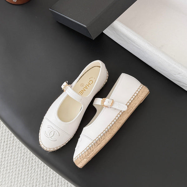 CC 26s Mary Jane Loafers White Leather Woven Outsole