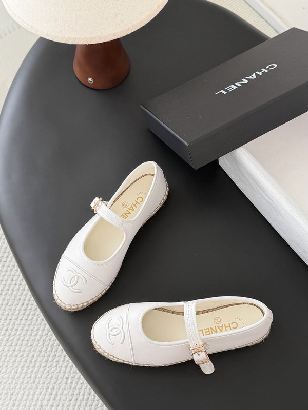CC 26s Mary Jane Loafers White Leather Woven Outsole
