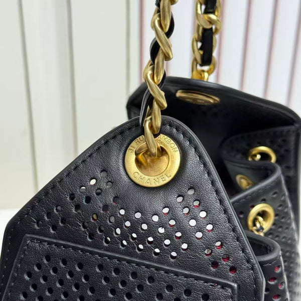 CC Hobo Bag 22cm Black Perforated Soft Cowhide