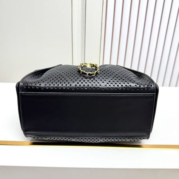 CC Hobo Bag 22cm Black Perforated Soft Cowhide