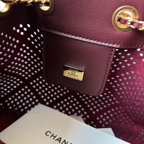 CC Hobo Bag 22cm Burgundy Perforated Soft Cowhide