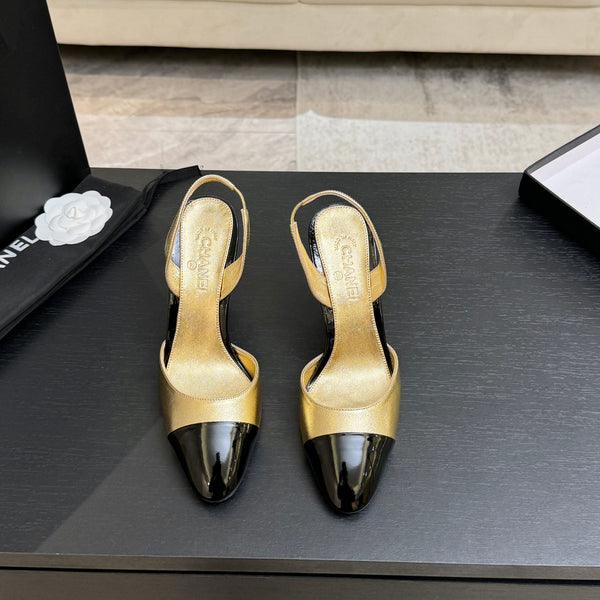 CC Métiers d'Art Apple Slingback Pumps 8.5cm Black Gold Metalic Leather