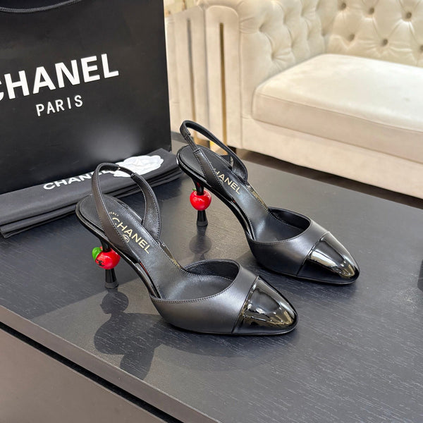 CC Métiers d'Art Apple Slingback Pumps 8.5cm Black Cowhide Leather