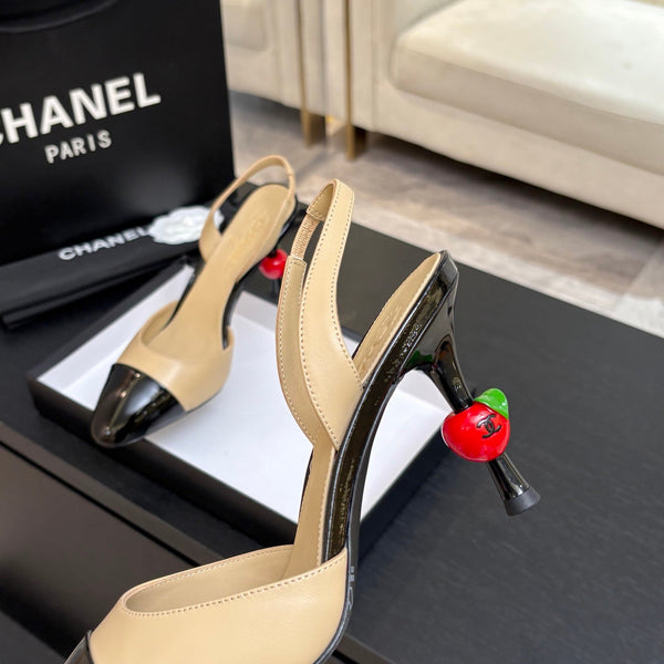 CC Métiers d'Art Apple Slingback Pumps 8.5cm Black Begie Cowhide Leather