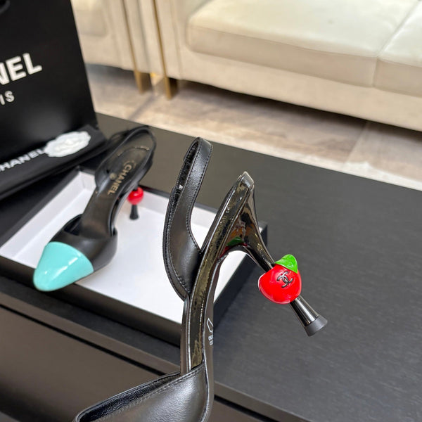 CC Métiers d'Art Apple Slingback Pumps 8.5cm Black Blue Cowhide Leather