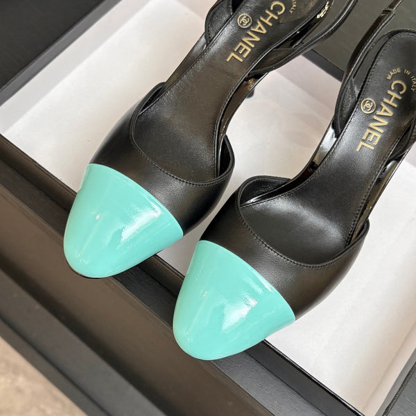 CC Métiers d'Art Apple Slingback Pumps 8.5cm Black Blue Cowhide Leather