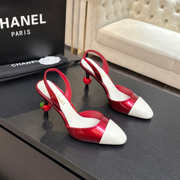 CC Métiers d'Art Apple Slingback Pumps 8.5cm White Red Cowhide Leather
