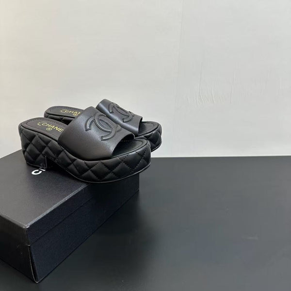Chanel Chanel Wedge Sandals Black Lambskin