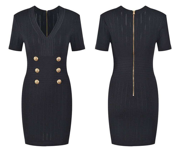 Balmain Knitted Mini Dress with Gold Buttons Ice Silk Fabric