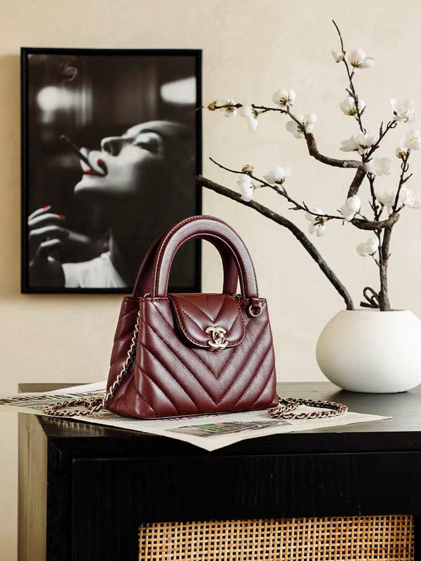 CC Nano Kelly Bag 19cm Burgundy Chevron Shiny Lambskin SHW