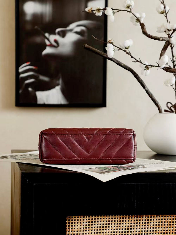 CC Nano Kelly Bag 19cm Burgundy Chevron Shiny Lambskin SHW