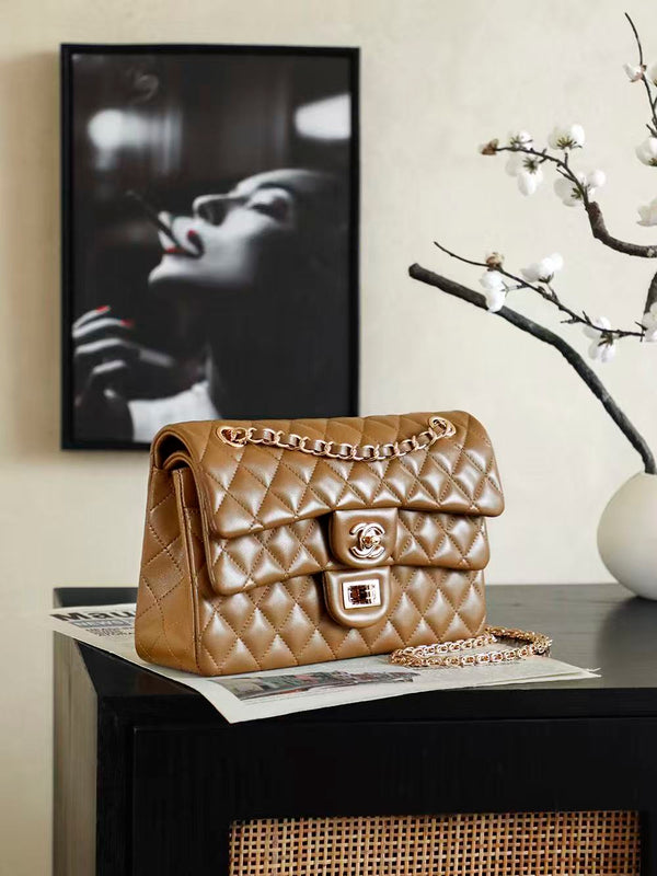 CC Small Classic Double Flap Bag 25.5cm in Caramel Lambskin