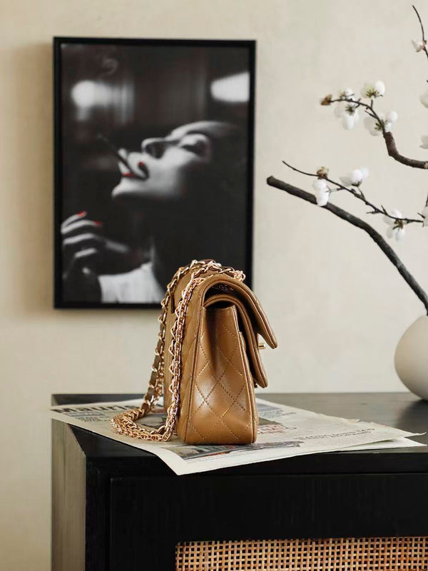 CC Small Classic Double Flap Bag 25.5cm in Caramel Lambskin