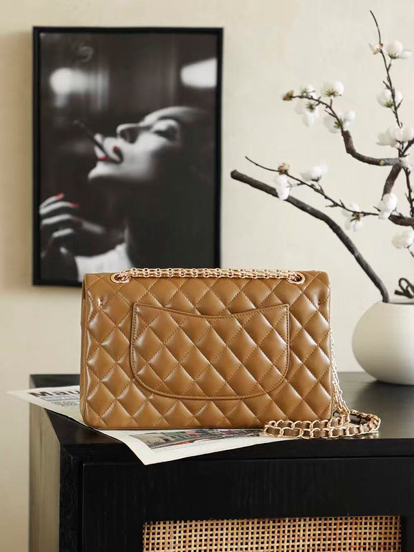 CC Small Classic Double Flap Bag 25.5cm in Caramel Lambskin