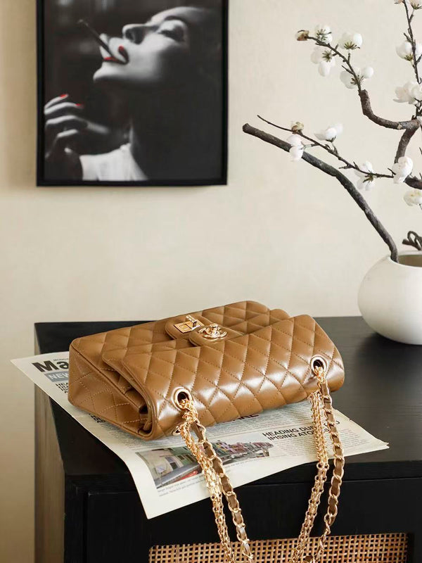 CC Small Classic Double Flap Bag 25.5cm in Caramel Lambskin