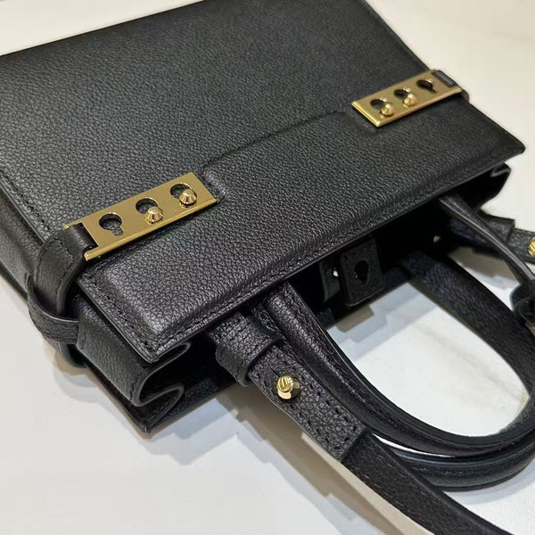 DX Tempête Crush PM Stud Detail 19cm Black Calfskin