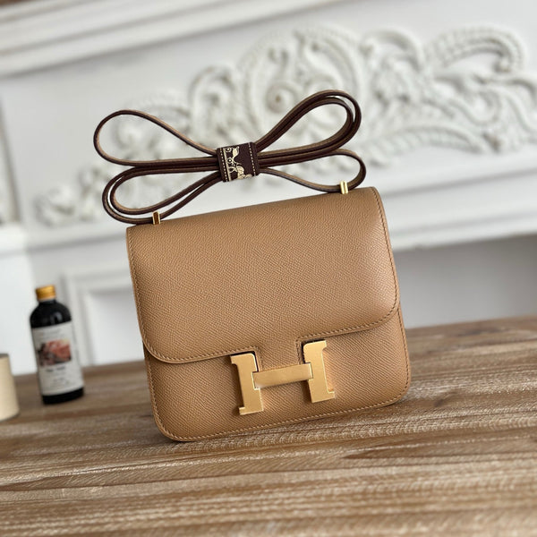 Borsa HM Constance Beige Scuro Epsom Hardware Argento